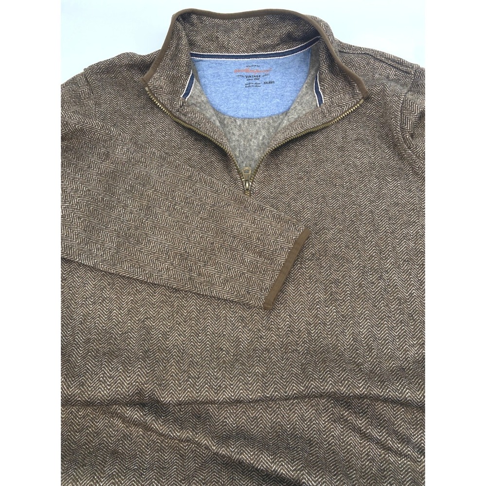 Weatherproof Vintage 2XL Brown Herringbone Fleece Lined Quarter Zip‎ Pullover